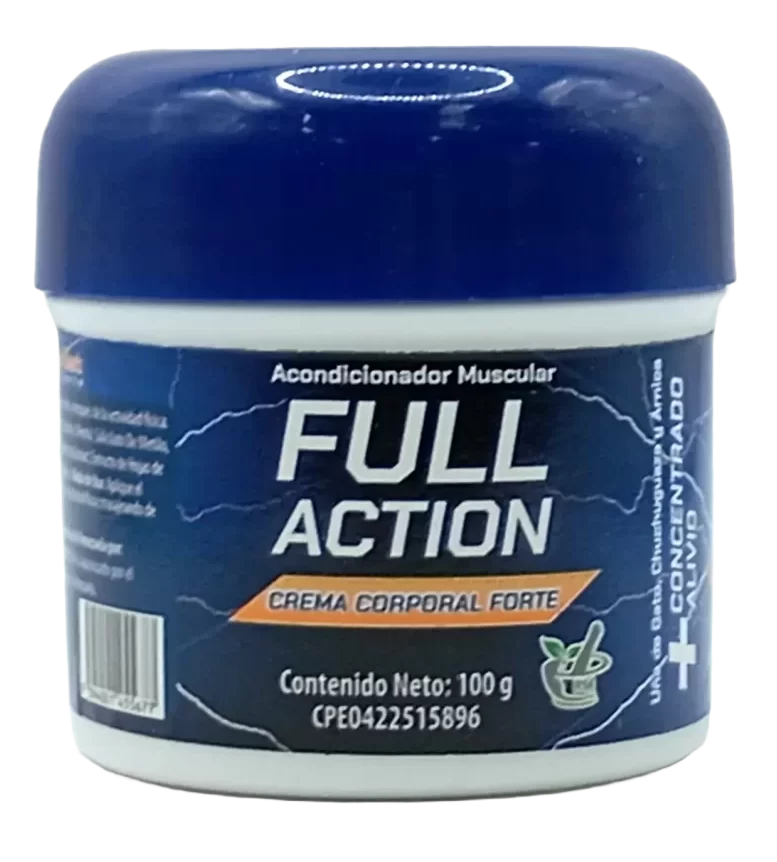 Full Action Crema Corporal Forte 100 g, tarro con tapa azul